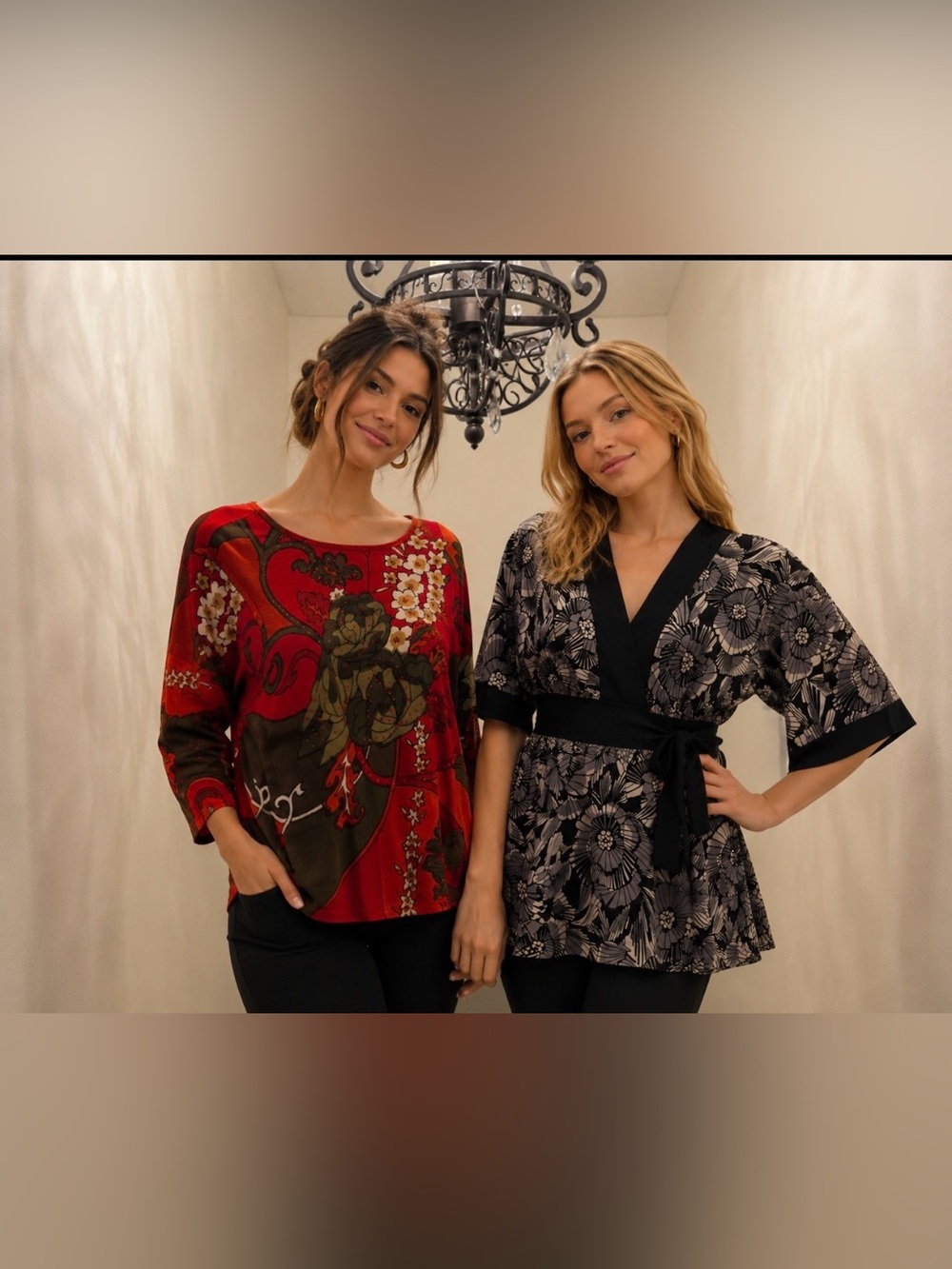 (2) tops Jane Ashley Red Floral Print Scoop-Neck Women's Top & other top LG